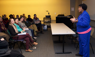 Civil Rights activist and politician Colia Clark speaks during the panel discussion. Photo Credit: Andy Murphy '17.