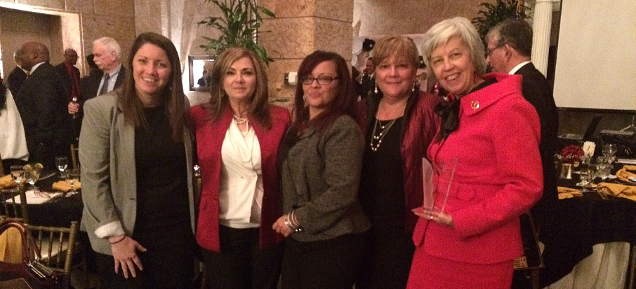 (Left to right: Ashley Dwyer, Employment Relations, Office of Career and Professional Development, Debra Delbelso, Director, Office of Career and Professional Development, Jessica DeJesus, Director, Dress for Success Albany, Jennifer Stoner, Program Manager, Dress for Success Albany, Kathleen Kiernan, Office of the President)