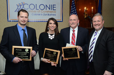 Assistant Vice President for Facilities Management Mark Frost (third from left) with other award winners and Colonie Chamber President Tom Nolte (right). 