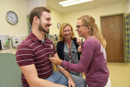 (Left to right) Nursing student Matt Owen, Dr. Donnean Thrall, assistant professor of nursing, Nursing student Karen McKenna 