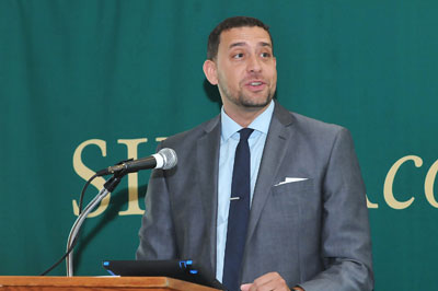 Christian Sundquist, J.D. addresses students during Constitution Day celebration.