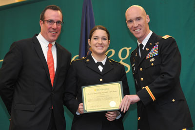 Left to Right: Jim Scully '87, Cadet Award Winner Colleen Oulahan '17, LTC Patrick Lane