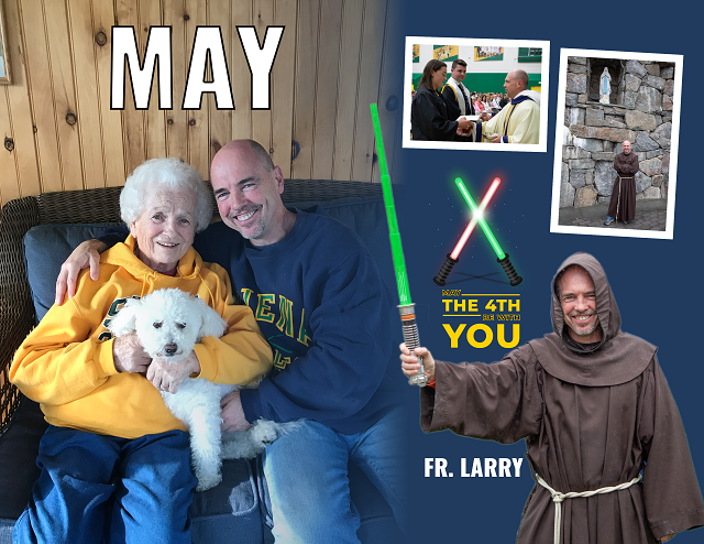 Fr. Larry poses for the May portion of the calendar