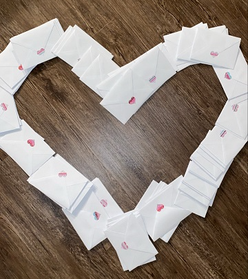 valentines cards displayed in a heart